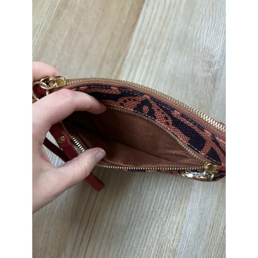 Spartina 449 Purple Orange Linen Leather Zip‎ Wristlet Mermaid Charm Pouch